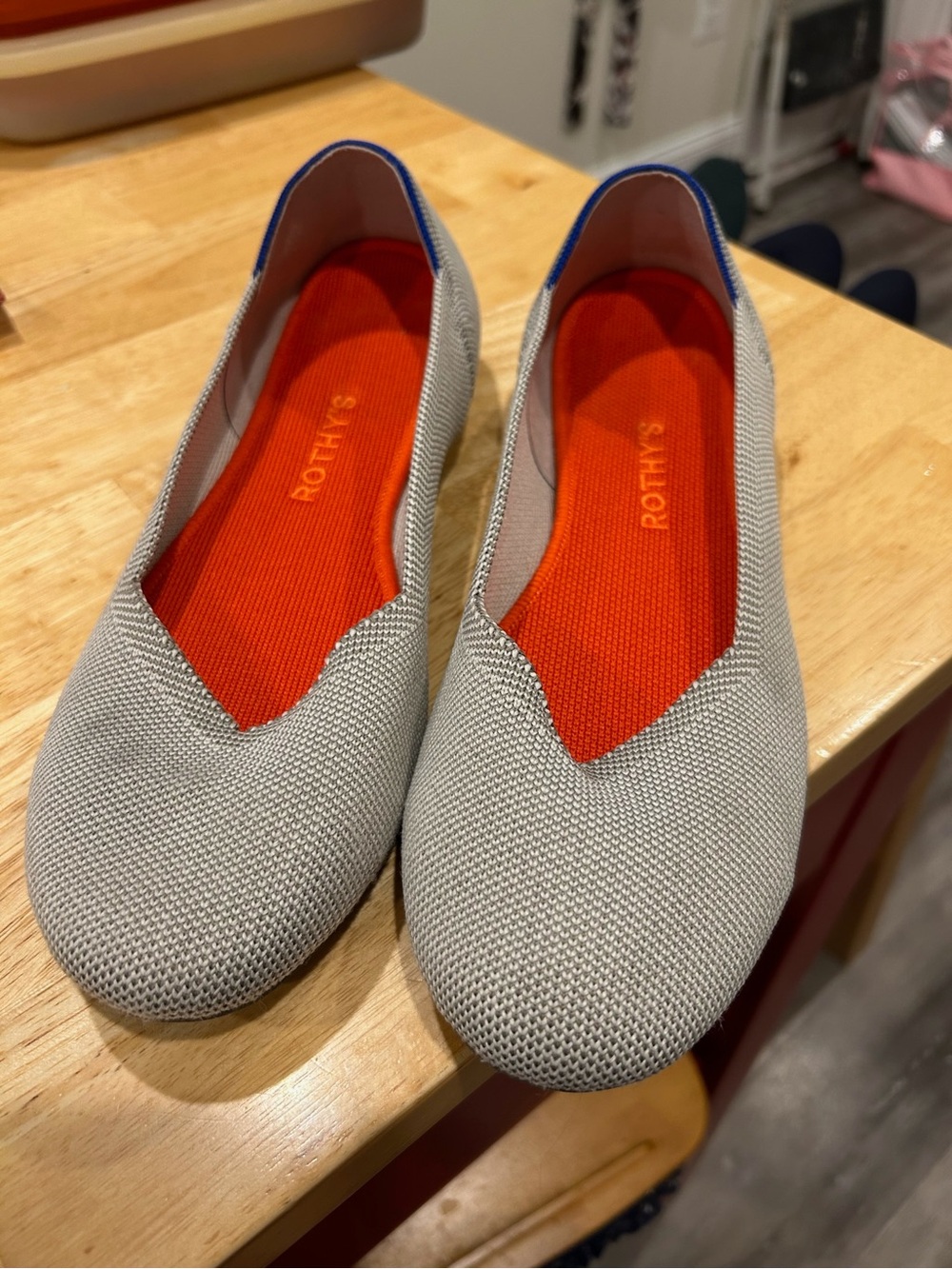 Rothy's Light Gray Knit Ballet Flats with Orange Insole